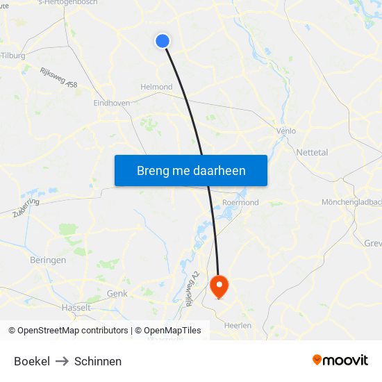 Boekel to Schinnen map