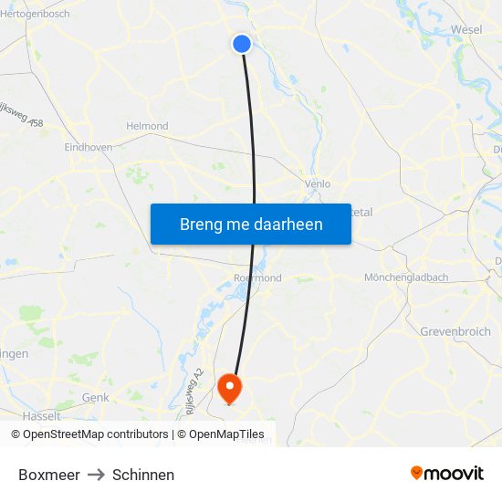 Boxmeer to Schinnen map