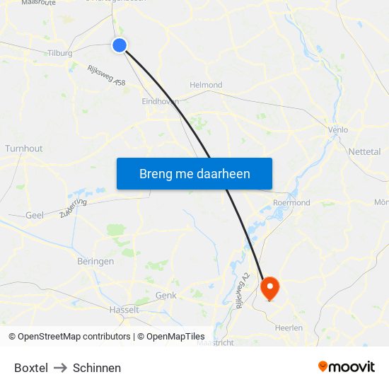 Boxtel to Schinnen map