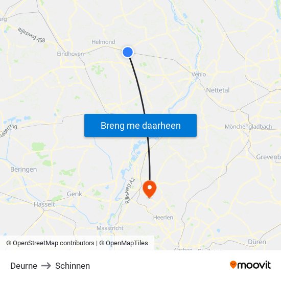 Deurne to Schinnen map