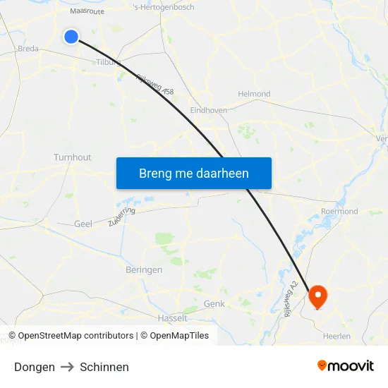 Dongen to Schinnen map