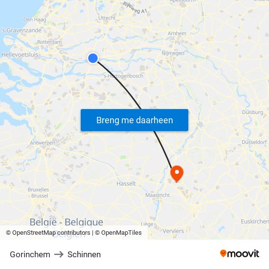 Gorinchem to Schinnen map