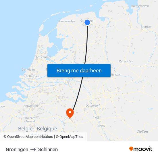 Groningen to Schinnen map