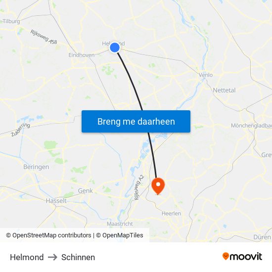 Helmond to Schinnen map