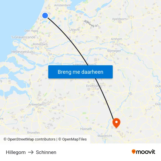 Hillegom to Schinnen map