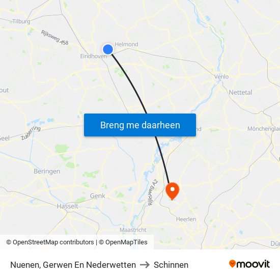 Nuenen, Gerwen En Nederwetten to Schinnen map