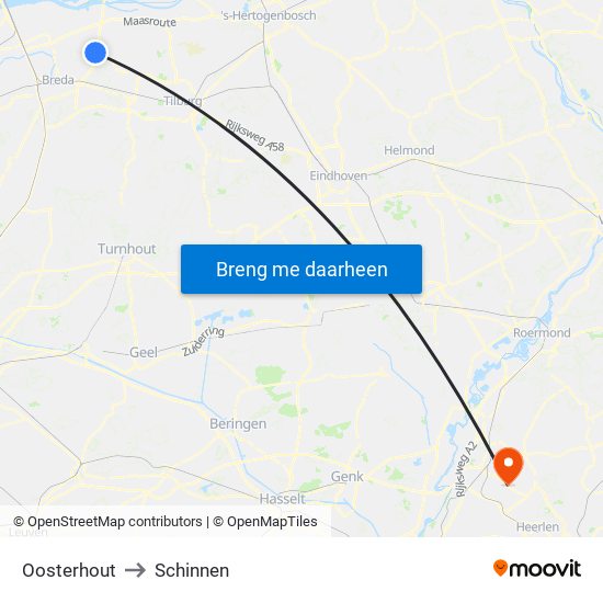 Oosterhout to Schinnen map