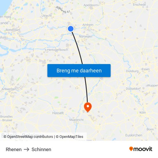 Rhenen to Schinnen map