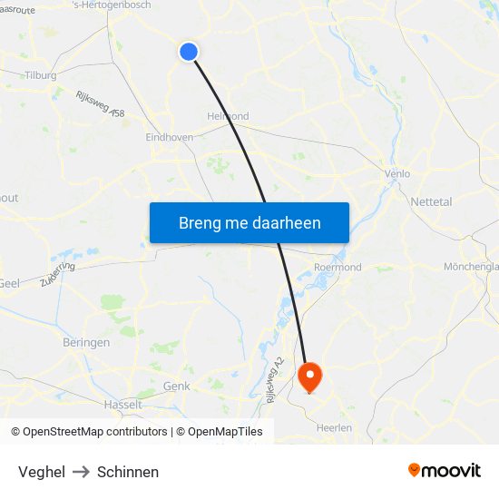 Veghel to Schinnen map