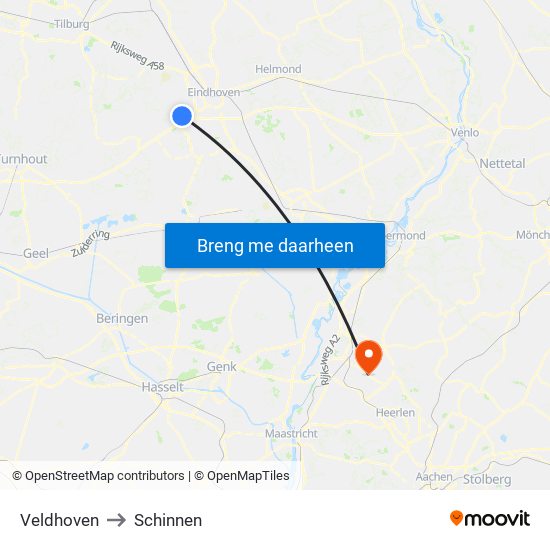 Veldhoven to Schinnen map