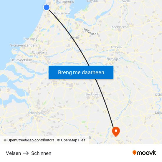 Velsen to Schinnen map