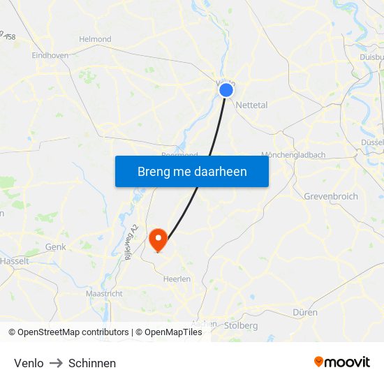 Venlo to Schinnen map