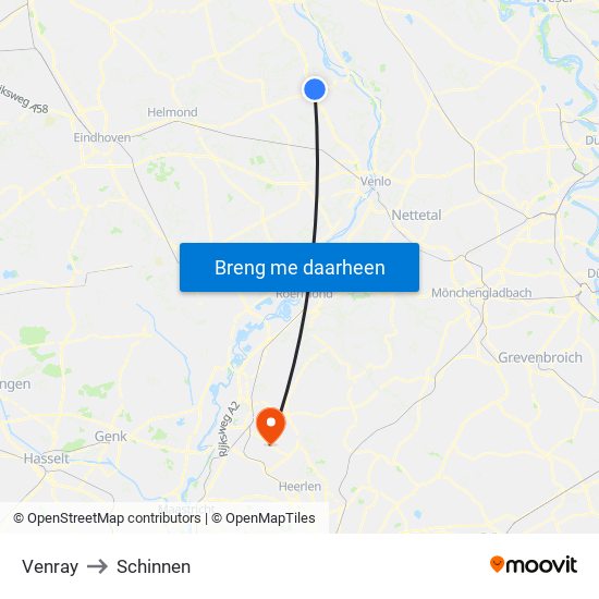 Venray to Schinnen map