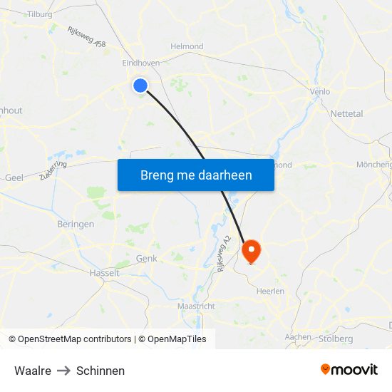 Waalre to Schinnen map