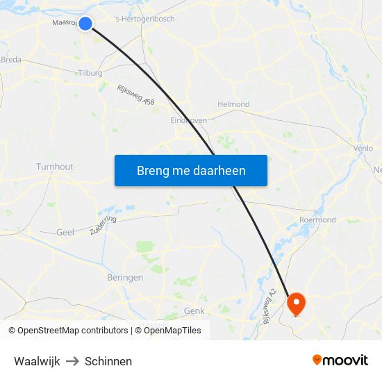 Waalwijk to Schinnen map