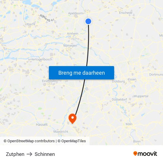 Zutphen to Schinnen map