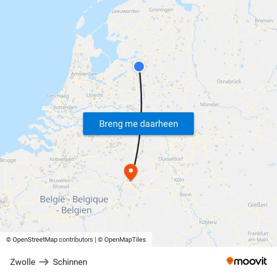 Zwolle to Schinnen map