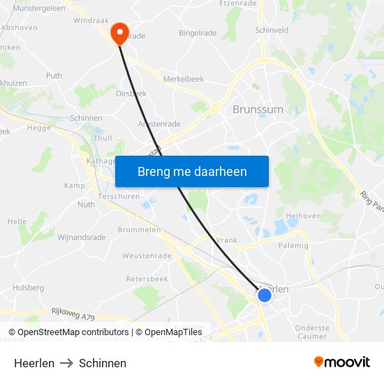 Heerlen to Schinnen map