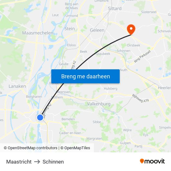 Maastricht to Schinnen map