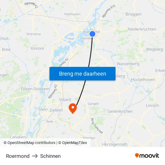 Roermond to Schinnen map