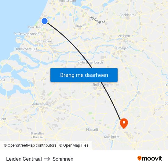 Leiden Centraal to Schinnen map