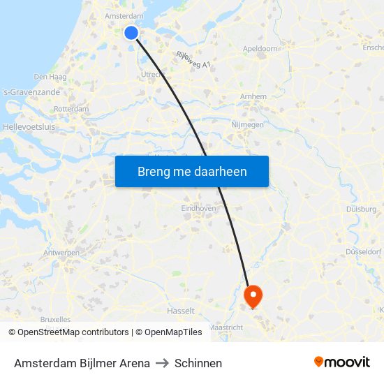 Amsterdam Bijlmer Arena to Schinnen map