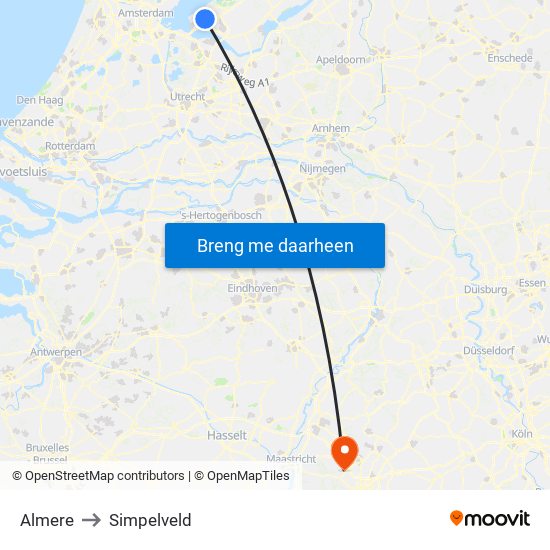 Almere to Simpelveld map