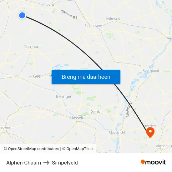 Alphen-Chaam to Simpelveld map