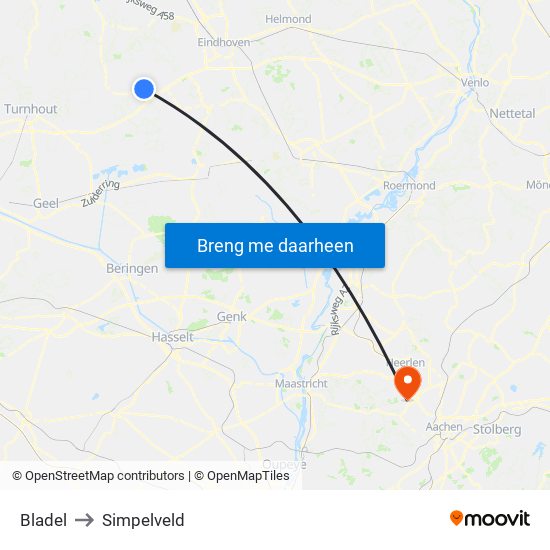 Bladel to Simpelveld map