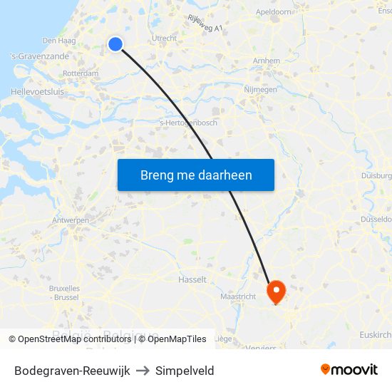Bodegraven-Reeuwijk to Simpelveld map