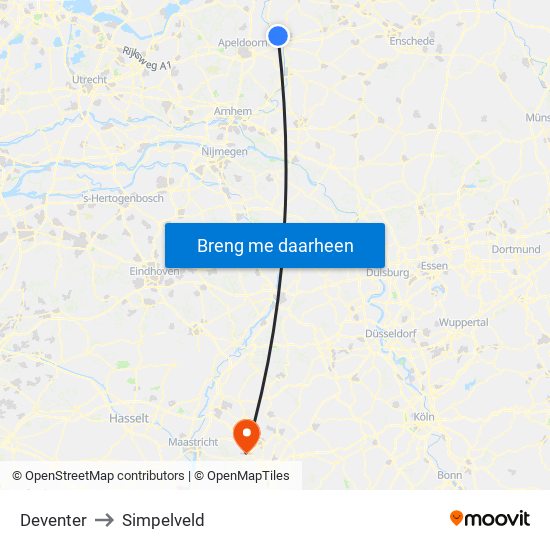 Deventer to Simpelveld map