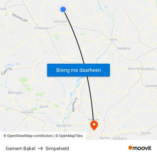 Gemert-Bakel to Simpelveld map
