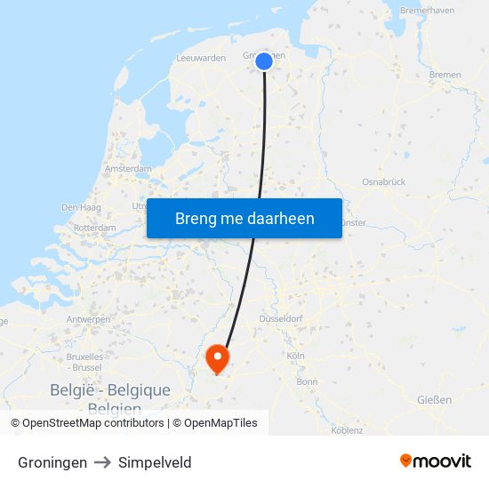 Groningen to Simpelveld map