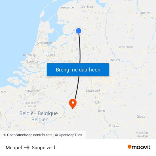 Meppel to Simpelveld map