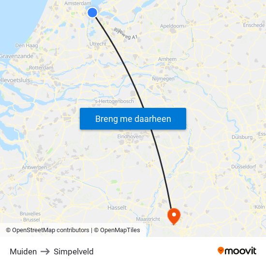 Muiden to Simpelveld map