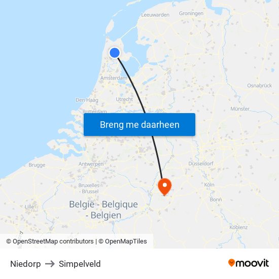 Niedorp to Simpelveld map