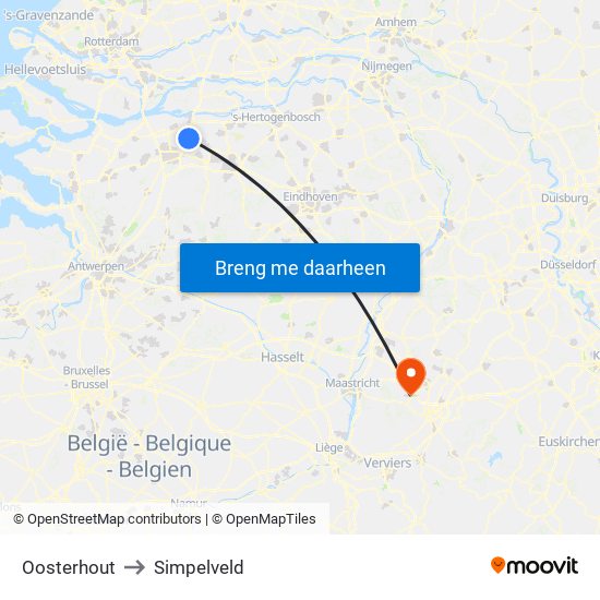 Oosterhout to Simpelveld map