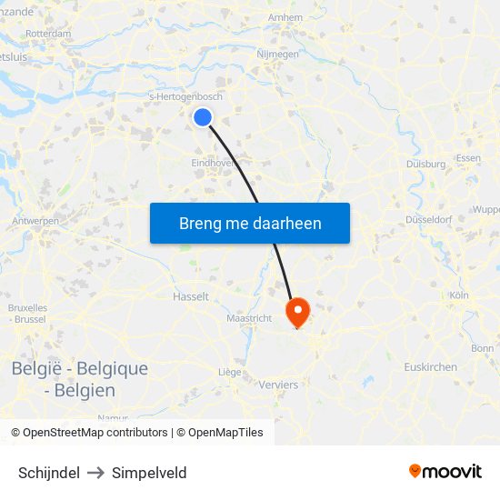 Schijndel to Simpelveld map