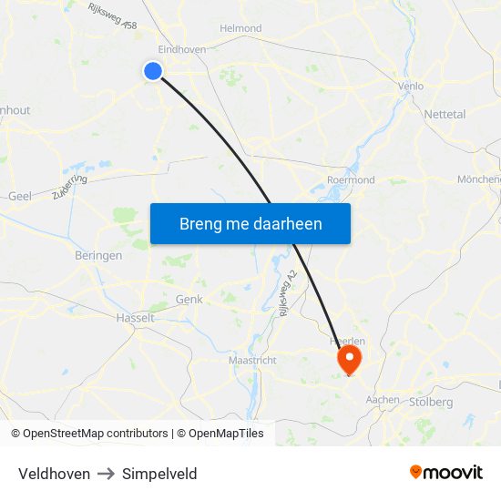 Veldhoven to Simpelveld map