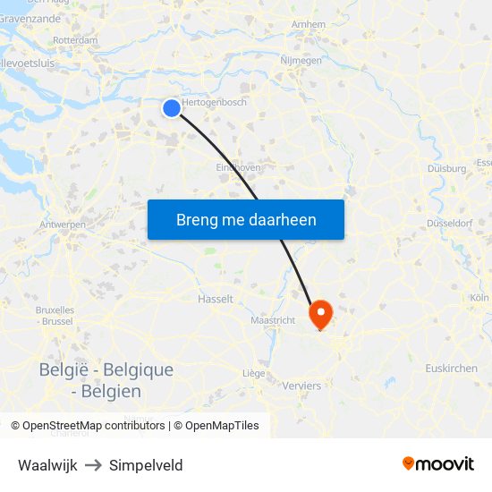 Waalwijk to Simpelveld map
