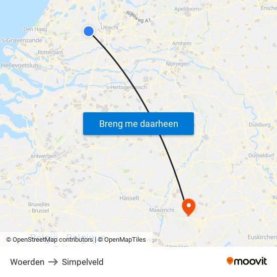 Woerden to Simpelveld map