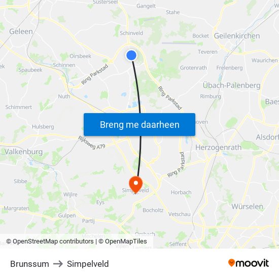 Brunssum to Simpelveld map