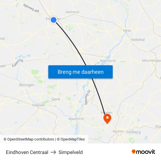 Eindhoven Centraal to Simpelveld map