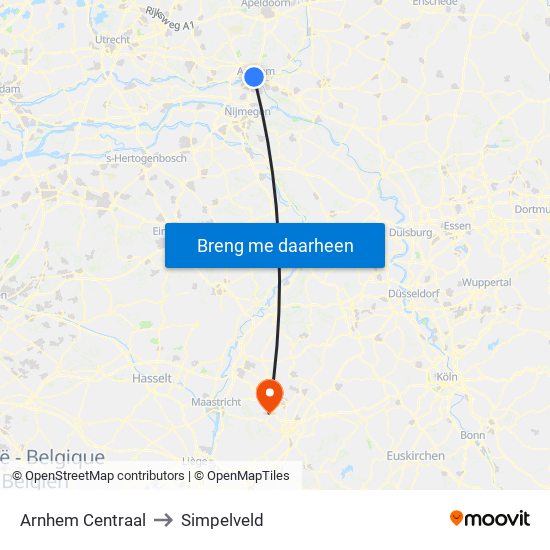 Arnhem Centraal to Simpelveld map