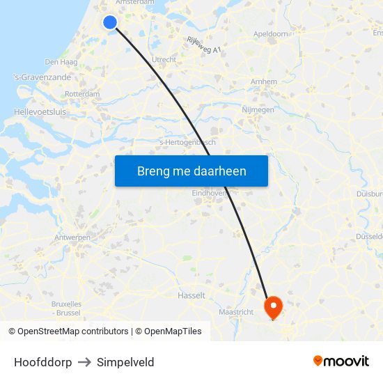 Hoofddorp to Simpelveld map