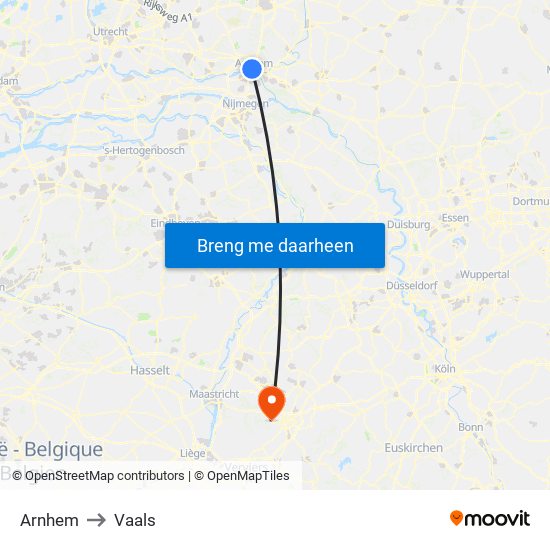 Arnhem to Vaals map