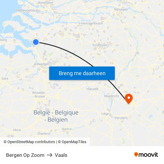 Bergen Op Zoom to Vaals map