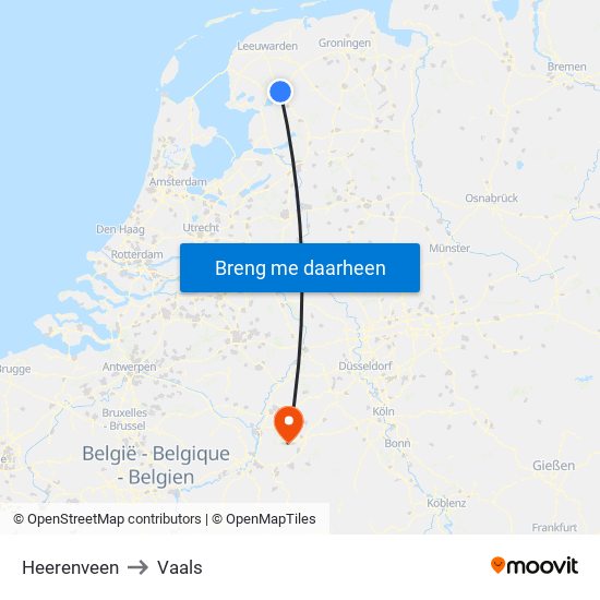 Heerenveen to Vaals map