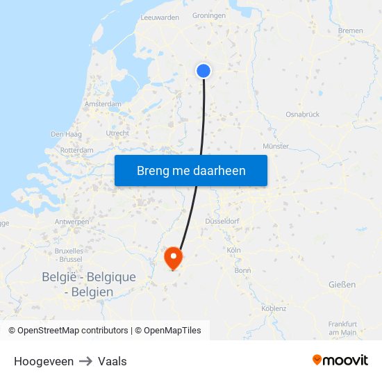 Hoogeveen to Vaals map