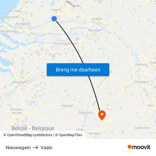 Nieuwegein to Vaals map